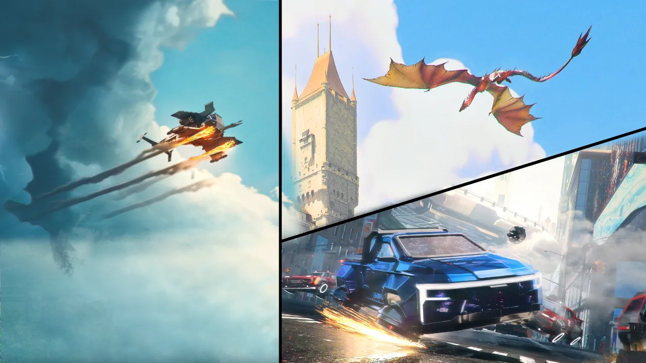 Virtual Reality reel cover — spaceship, dragon and car chase frames